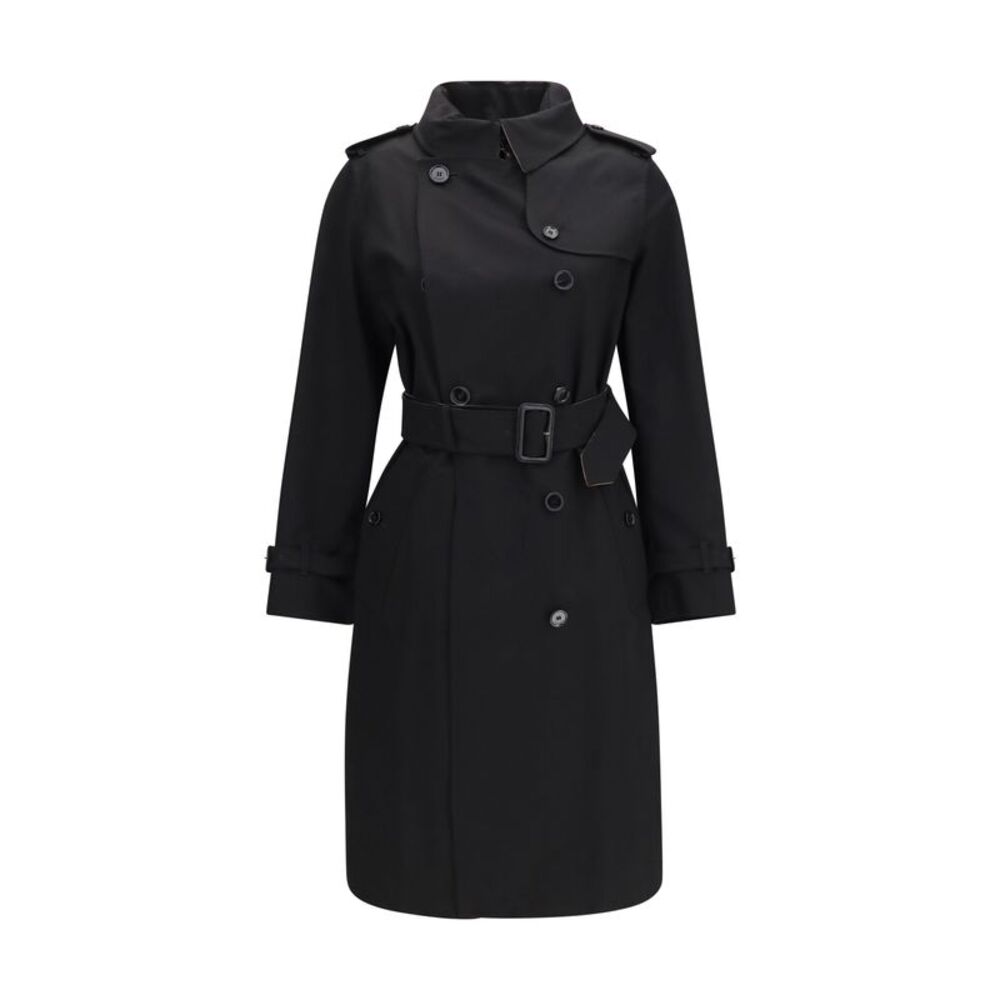 Burberry Women Long Gabardine Trench Coat With Check Collar